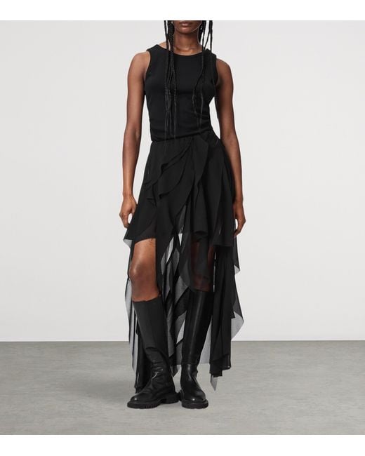 AllSaints Black Asymmetric Ruffle Melody Skirt