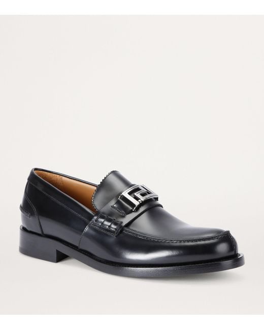 Versace Black Leather Logo Loafers for men