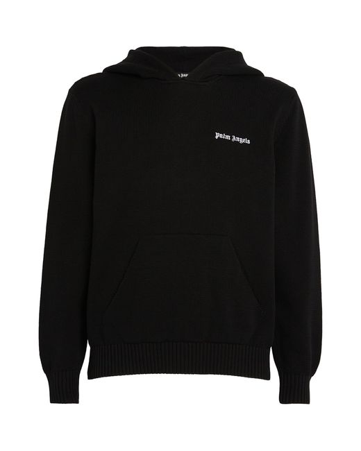 Palm Angels Black Knitted Logo Hoodie for men