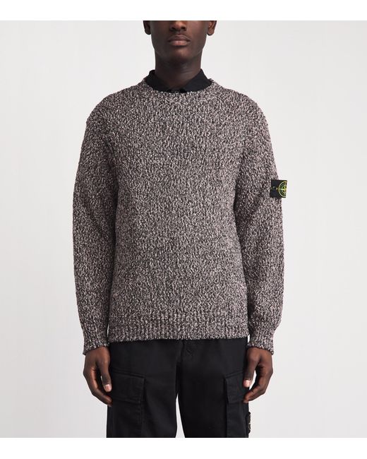 Stone Island Gray Cotton Speckled Sweater for men