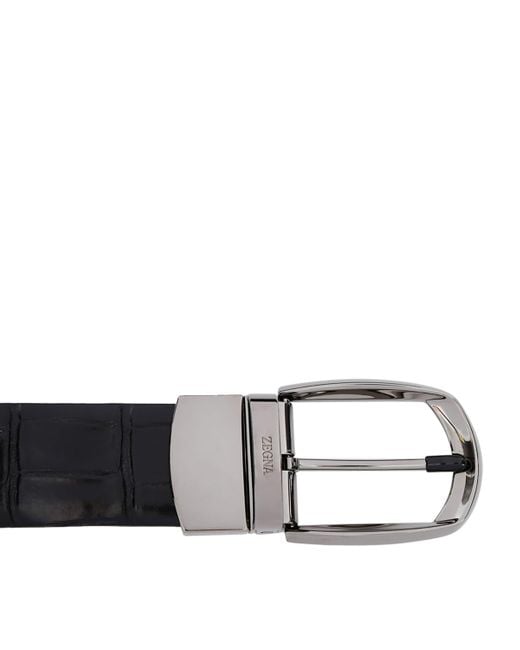 Zegna Black Crocodile Skin Parentesi Belt for men