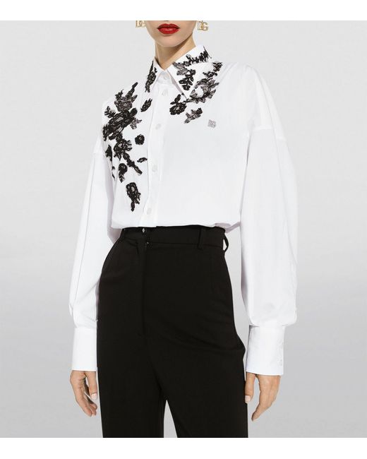 Dolce & Gabbana White Cotton-blend Floral Lace-embellished Shirt