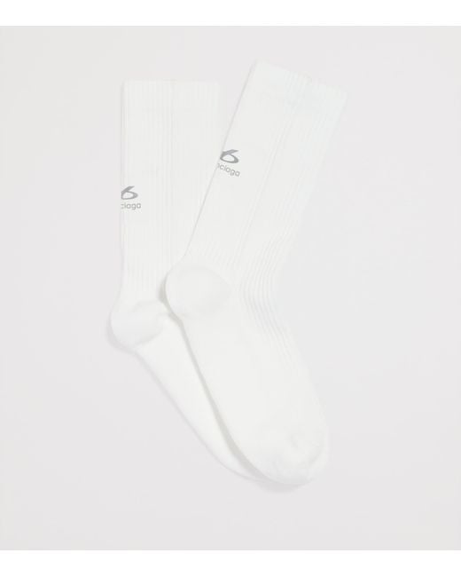 Balenciaga White Ribbed Logo Ankle Socks