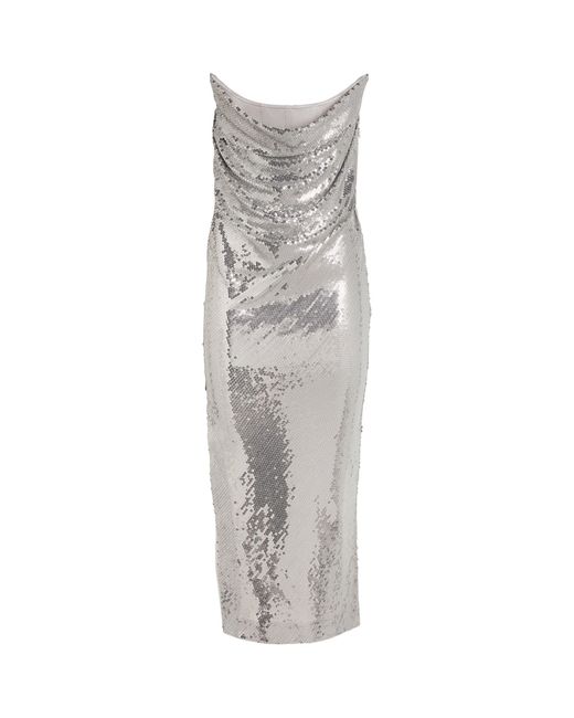 Alex Perry Gray Sequinned Strapless Midi Dress