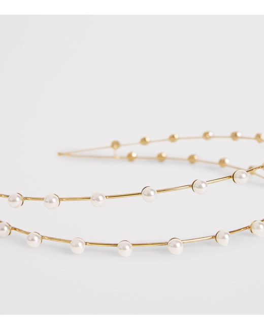 Jennifer Behr Metallic Pearl-Embellished Double Ayla Headband
