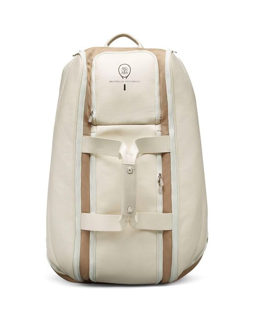 Brunello Cucinelli Natural Grained Leather-nylon Tennis Backpack