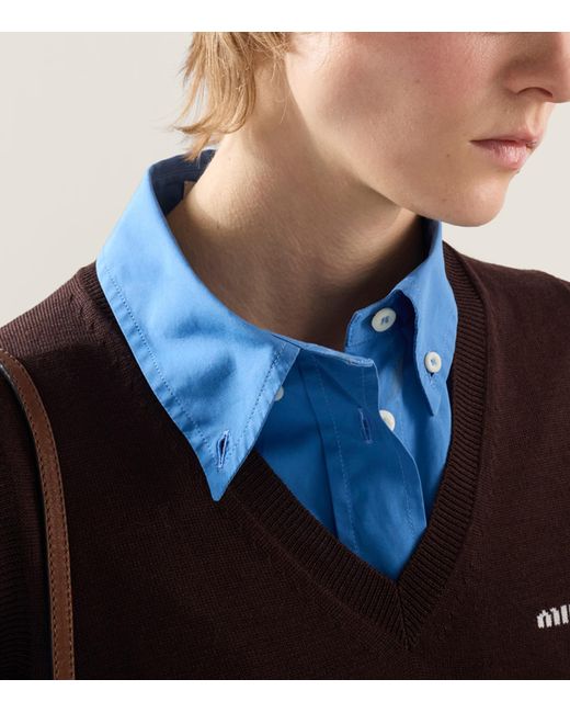 Miu Miu Brown Wool Logo Sweater Vest