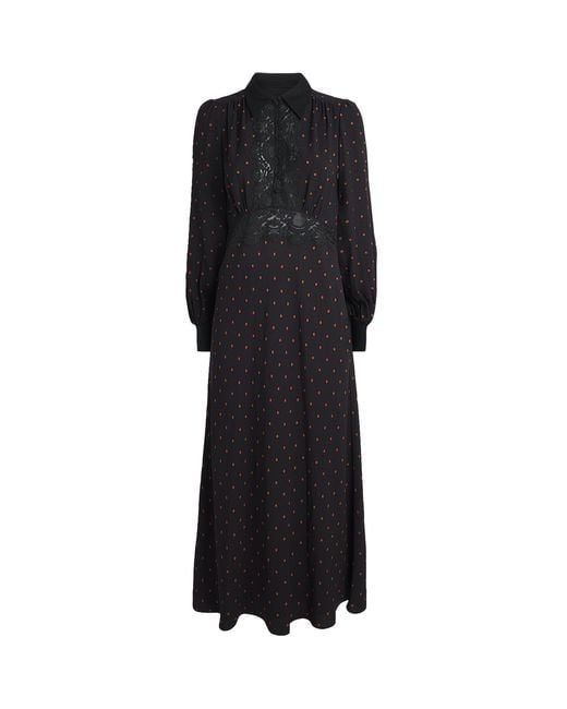ME+EM Black Polka-Dot Lace-Trim Maxi Dress
