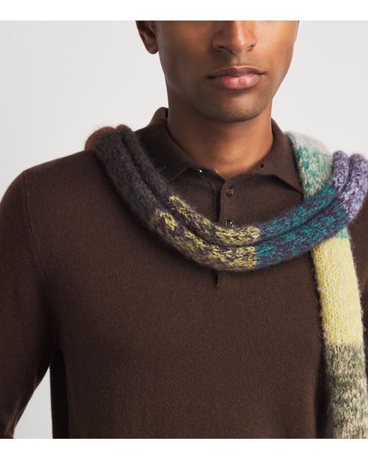 Allude Brown Virgin Wool Open-Collar Polo Sweater for men
