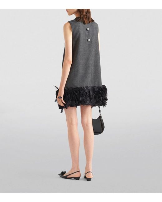 Prada Blue Wool Feather-Trim Swing Dress