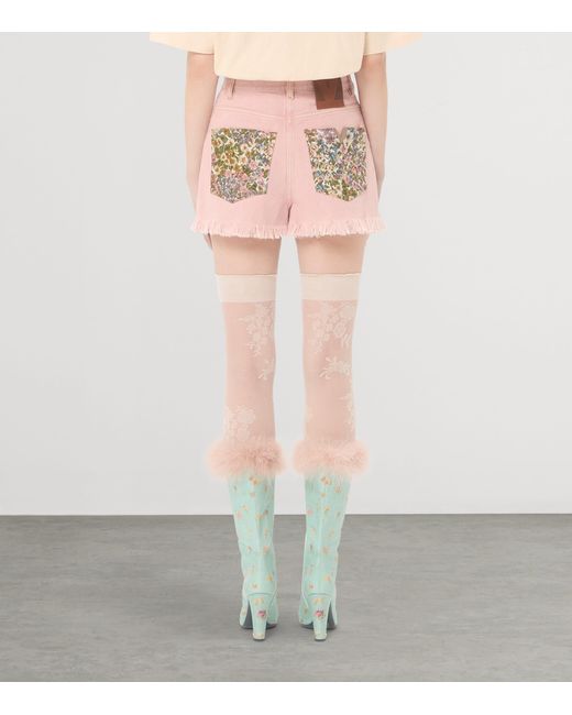Valentino Pink Cotton-Linen Patch Shorts