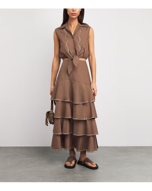 Sandro Brown Cotton Embellished Maxi Skirt