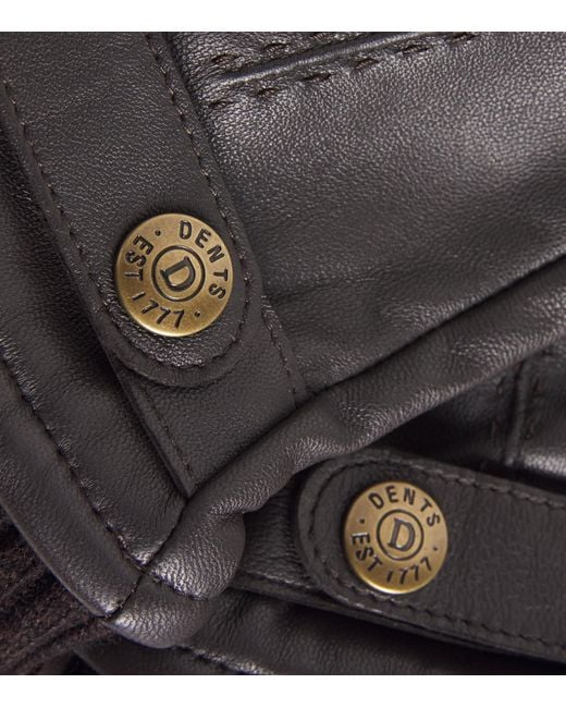 Dents Black Leather Henley Gloves for men