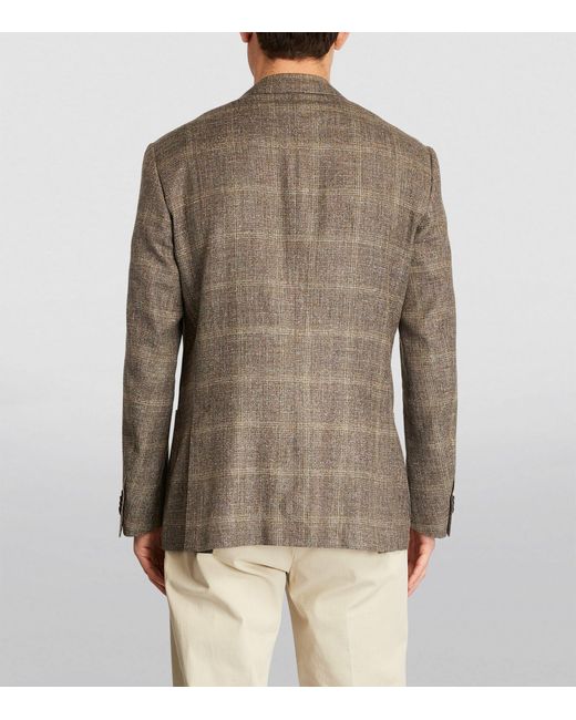 Corneliani Brown Wool-silk Blend Check Suit Jacket for men