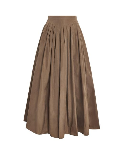 Max Mara Brown Taffeta Water-Repellent Pleated Maxi Skirt