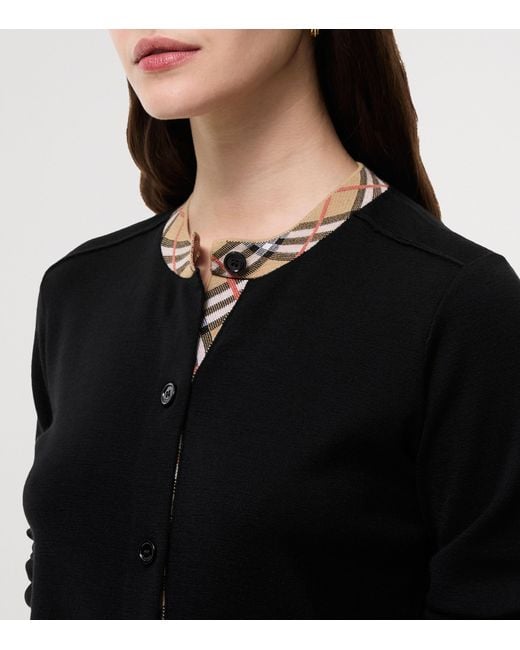 Burberry Black Wool Check-Trim Cardigan