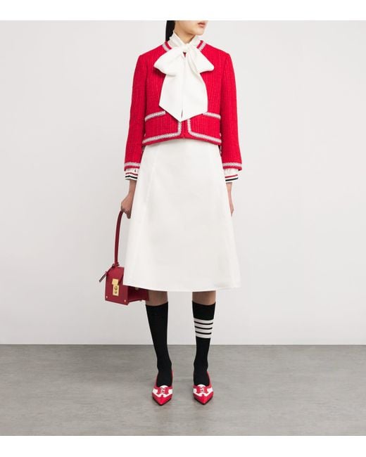 Thom Browne White Silk Bow-Collar Blouse
