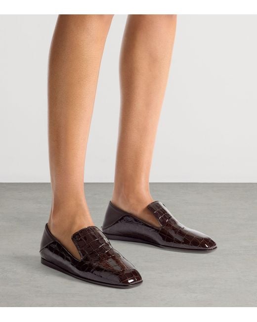 Jimmy Choo Brown Eliot Leather Croc-Embossed Slippers