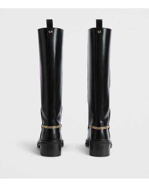 Maje Black Leather Embellished Knee Boots