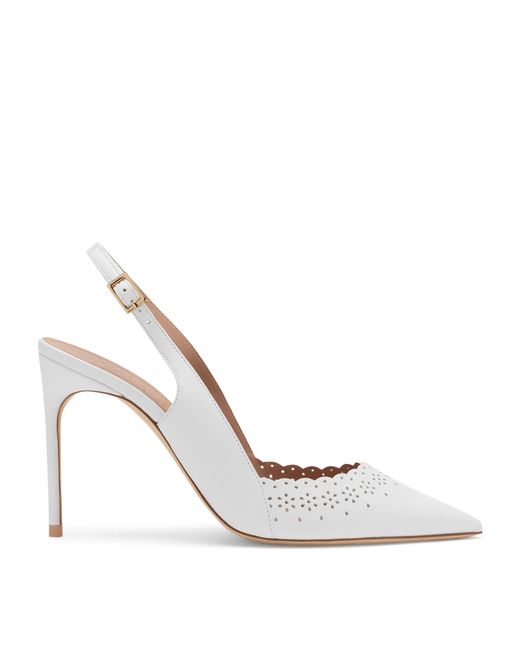 Malone Souliers White Leather Sunny Slingback Heels 90