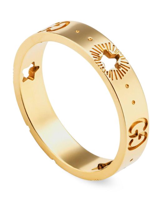 Gucci Metallic Icon Yellow Gold Ring With Stars