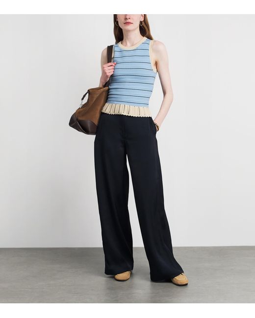 Claudie Pierlot Blue Knitted Pointelle Tank Top
