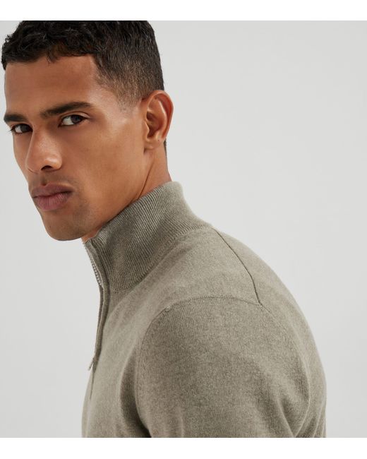 Brunello Cucinelli Gray Cashmere Quarter-Zip Sweater for men