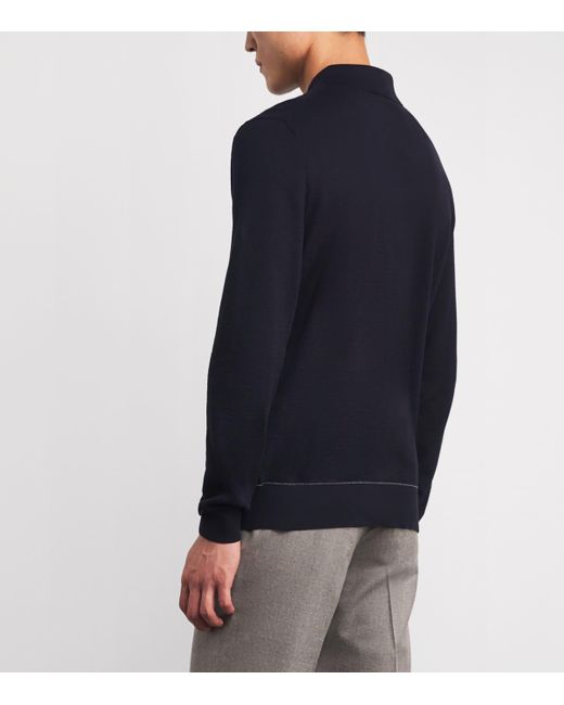 Brioni Blue Cotton Contrast-Stitch Polo Shirt for men