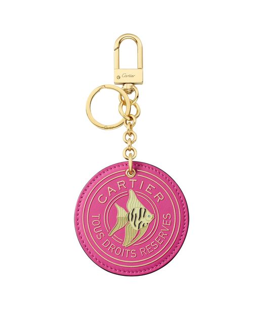 Cartier Pink Leather Characters Medallion Keyring