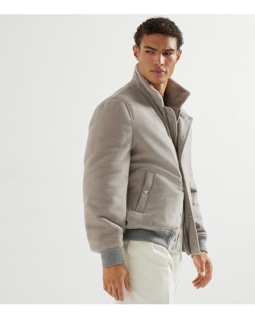Brunello Cucinelli Brown Cashmere Water-Resistant Bomber Jacket for men