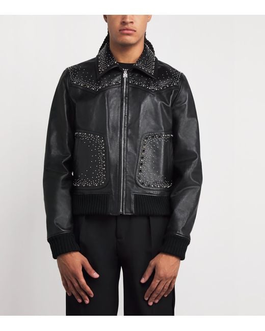 Amiri Black Crystal Western Leather Jacket for men