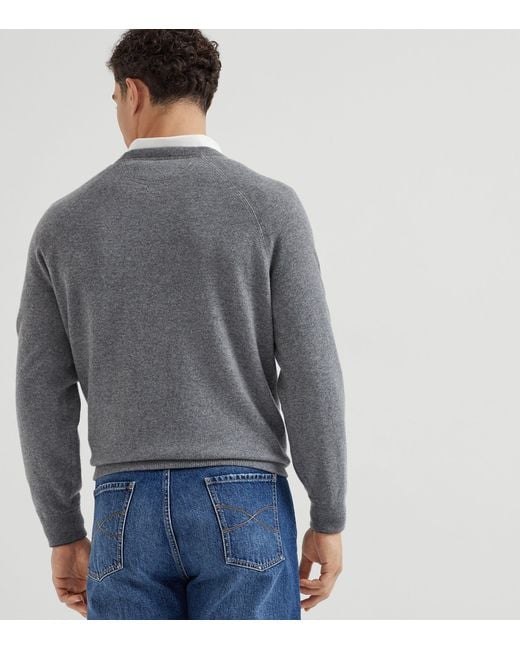 Brunello Cucinelli Gray Cashmere Sweater for men