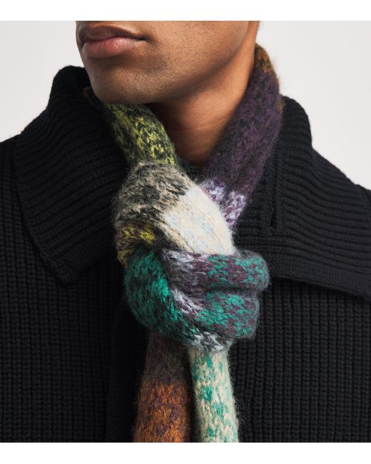 Dries Van Noten Blue Alpaca-Blend Patchwork Scarf for men