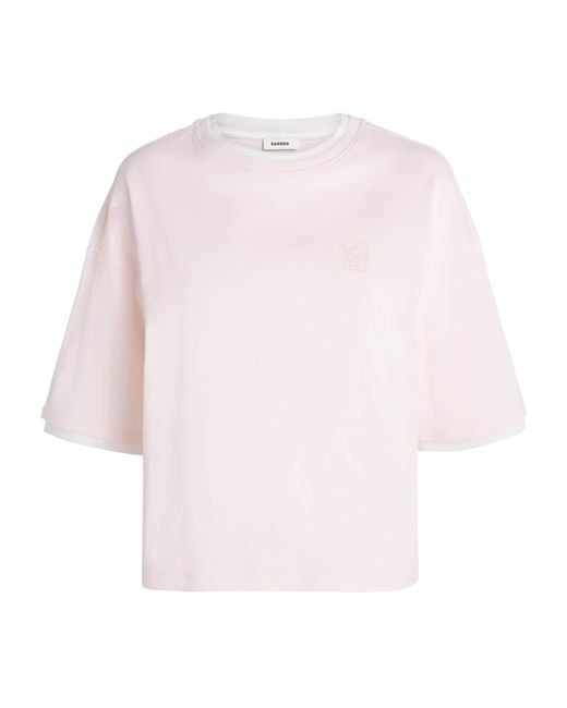 Sandro White Cotton Layered T-Shirt