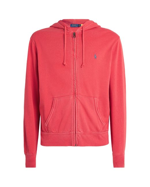 Polo Ralph Lauren Red Cotton Polo Pony Zip-Up Hoodie for men