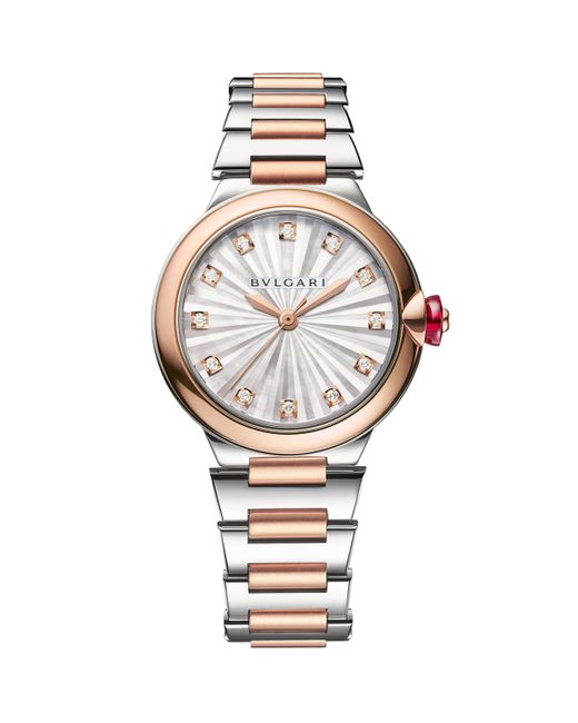 BVLGARI Metallic Stainless Steel And Diamond Lvcea Watch