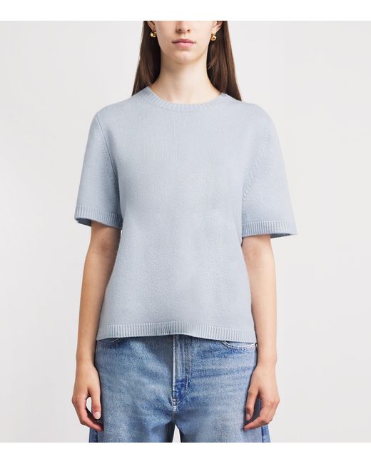 Soft Goat Blue Cashmere Oversized Short-Sleeve Sweater