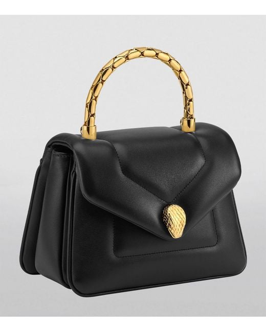 BVLGARI Black Small Leather Serpenti Reverse Top-handle Bag