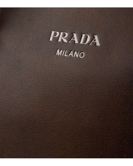Prada Brown Leather Logo Briefcase for men