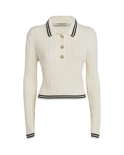 Alessandra Rich White Cable-knit Polo Sweater