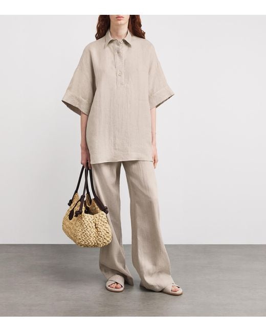 Eleventy White X Harrods Linen Embroidered Collared Shirt