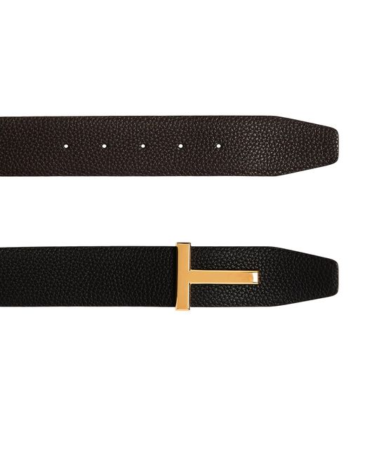 Tom Ford Black Leather Reversible T Icon Belt for men