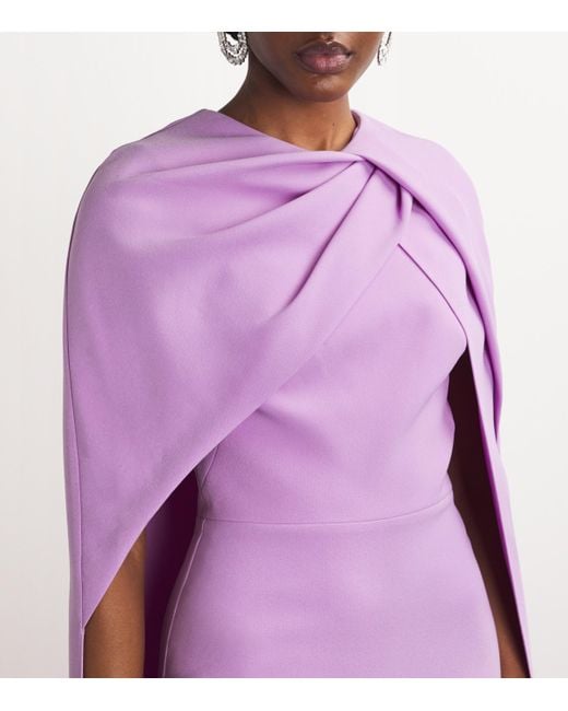 Safiyaa Purple Stretch-Crepe Cape Oria Midi Dress