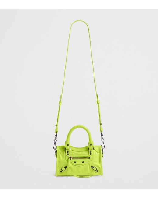 Balenciaga Yellow Nano Leather Le City Top-Handle Bag