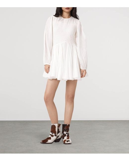 AllSaints White Smocked Chia Mini Dress
