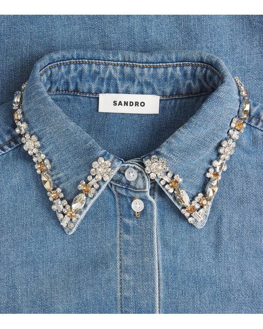 Sandro Blue Denim Embellished Shirt