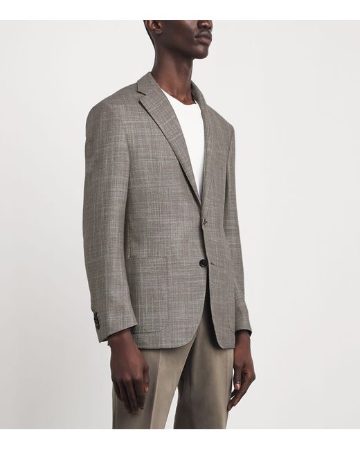 Corneliani Gray Virgin Wool-Silk Herringbone Blazer for men