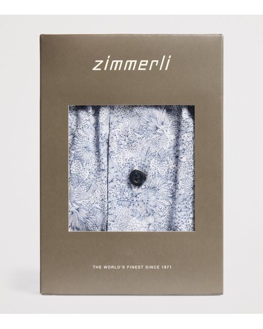 Zimmerli of Switzerland Blue Cotton Sateen Printed Boxer Shorts for men