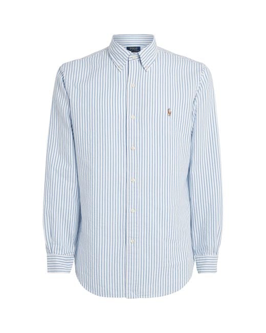 Polo Ralph Lauren Blue Cotton Seersucker Stripe Shirt for men