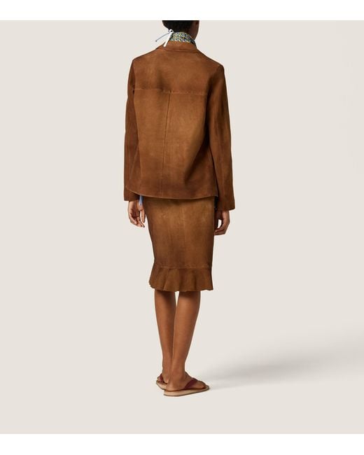 Miu Miu Brown Waxed Suede Midi Skirt